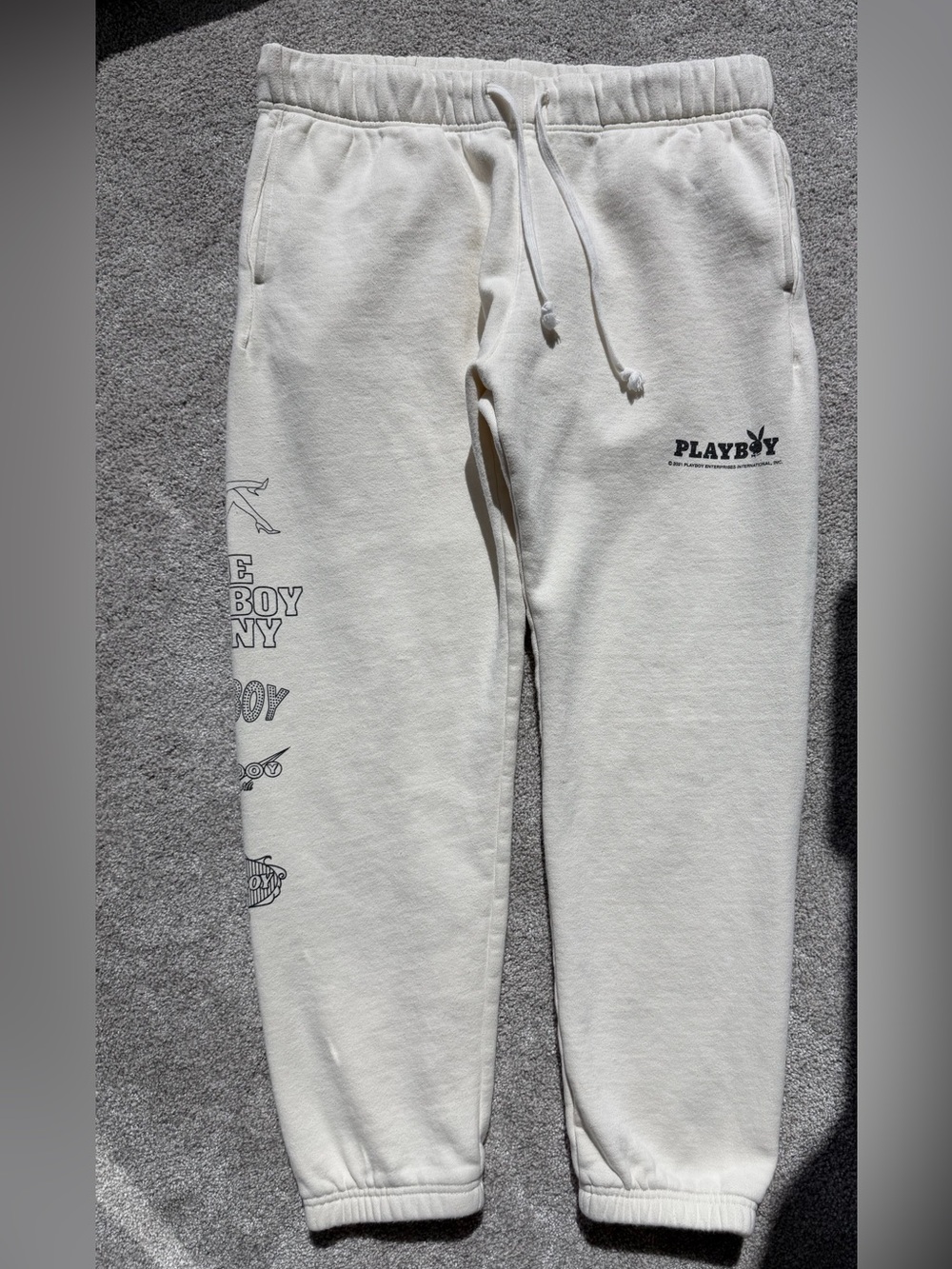 Playboy by PacSun Sweatpants Joggers Cream Off White Graphic Bunny Size L